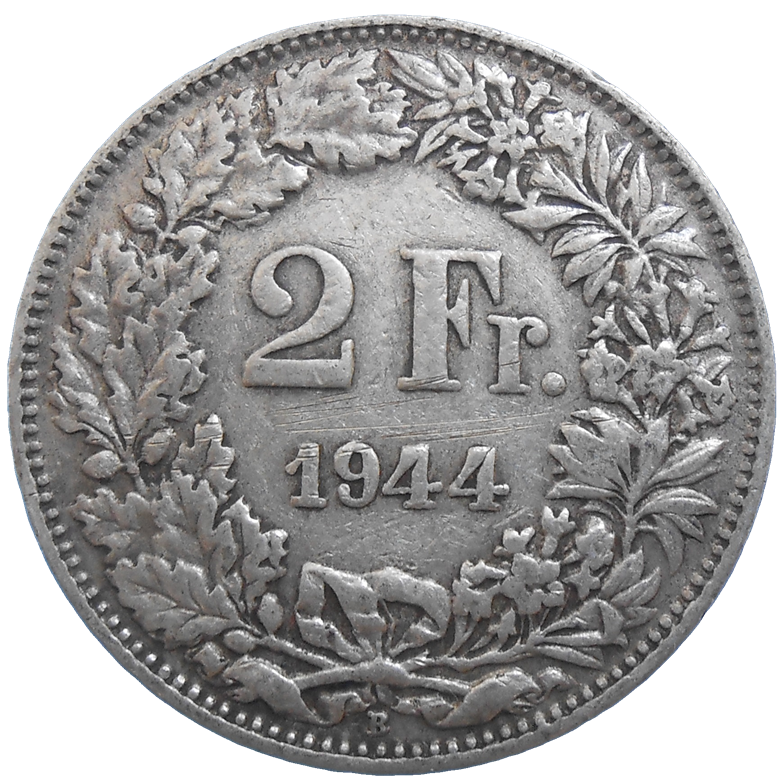 Switzerland 2 Francs 1944 Helvetia Numismatics Slovakia