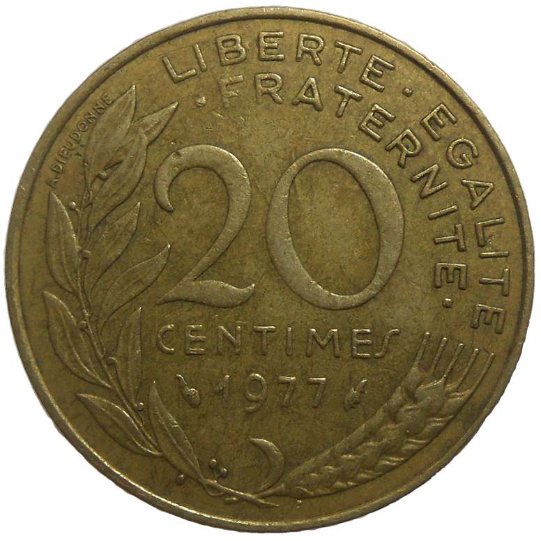 France 20 Centimes 1977 Numismatics Slovakia